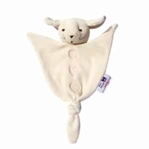 Doudou Souris en coton biologique, motif 3 coeurs rose, 28 cm