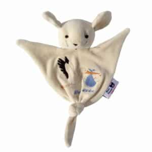 Doudou souris coton Bio. motif cigogne ciel