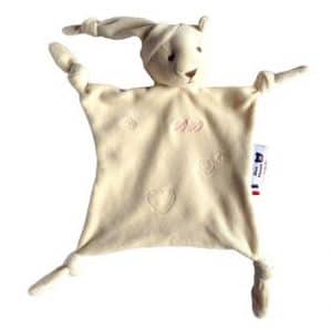 Doudou ours bonnet bio naturel « dodo » rose 28 cm