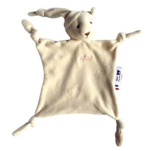 Doudou ours bonnet bio naturel "dodo" rose 28 cm