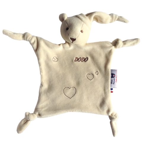 Doudou Ours bonnet bio naturel "dodo" marron 28 cm