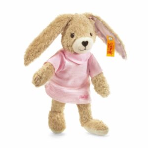 Lapin Hoppel rose en coton bio. 20 cm
