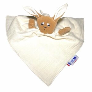 Doudou marionnette lapin bio naturel/brun GOTS 30cm