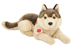 Loup couché gris/crème 40cm