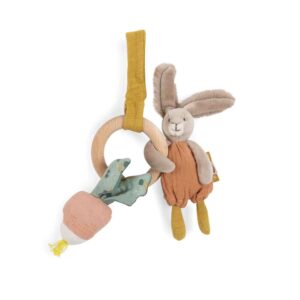Hochet anneau bois Lapin Trois petits lapins H30cm