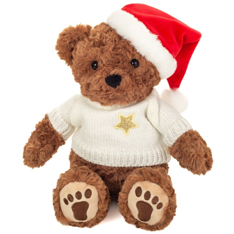 Ours Teddy Noël avec pull blanc 30cm