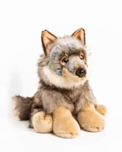 Loup assis brun chiné 30cm