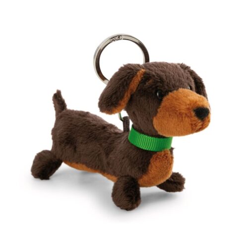 Porte-clés chien Teckel brun couché 10cm