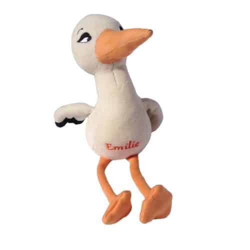 Doudou cigogne bio. personnalisé avec broderie prénom 29 cm
