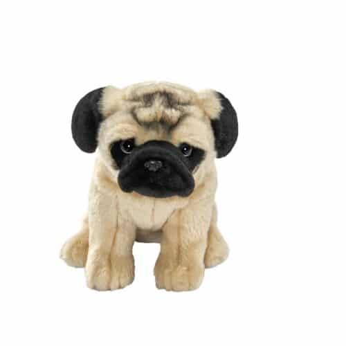 Chien Carlin beige/noir assis 30cm