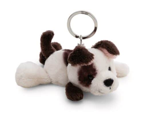 Porte-clés chien couché blanc tacheté 7x7x10cm