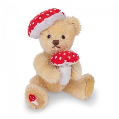 Ours Teddy porte-bonheur champignon mohair 10cm