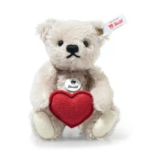 Ours Teddy moh gris clair avec coeur 13cm