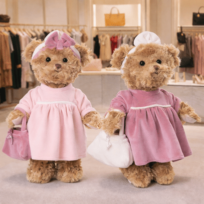Ours Magnifique Ellen robe rose clair, sac rose 25cm