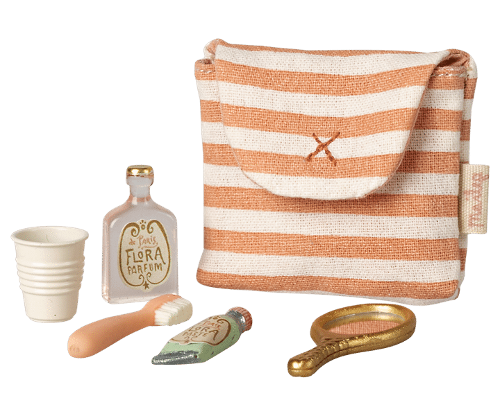 Trousse de Toilettes Souris - Rayé corail H5xl4cm