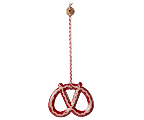 Ornement Bretzel en métal rayures rouges H5xl6cm