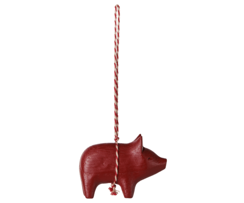Ornement bois cochon – Rouge L6.5cm